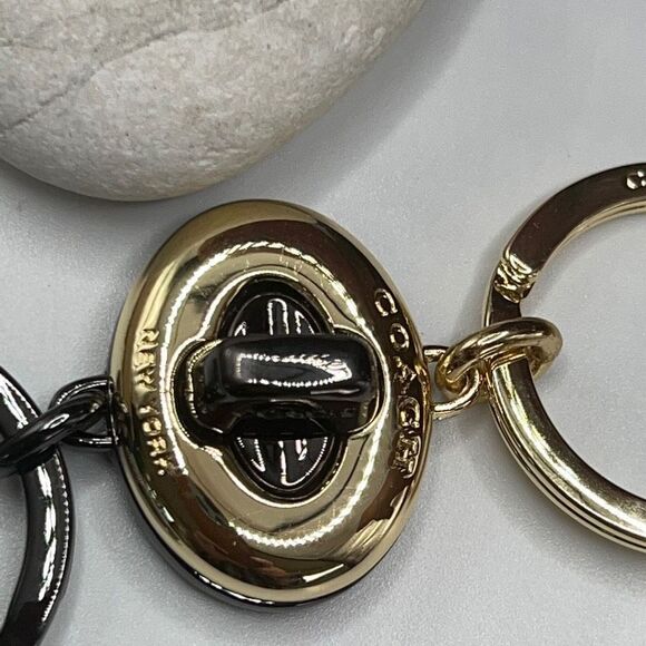 COACH Gold Black dual Fob Twist Loc PurseCharm/Key Fob NWOT - Picture 12 of 16